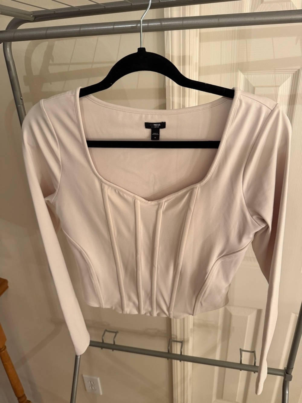 Express Blush Corset-Detail Long-Sleeve Crop Top